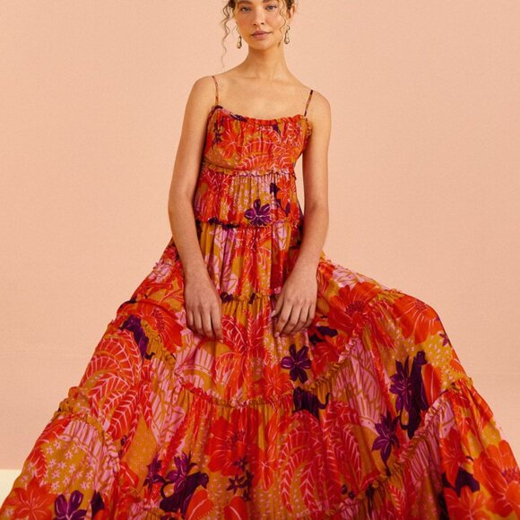 NWT Farm Rio Beige Jungle Panther Lenzing™ Ecovero™ Viscose Maxi Dress, Size L - Picture 3 of 10